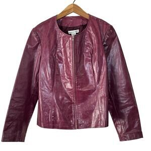 Newport News Vintage Purple Classic Leather All Season Lined Jacket Women's 16